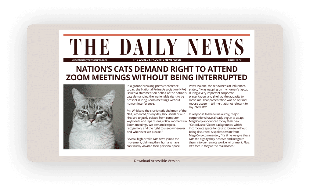 Newspaper with cat lesson