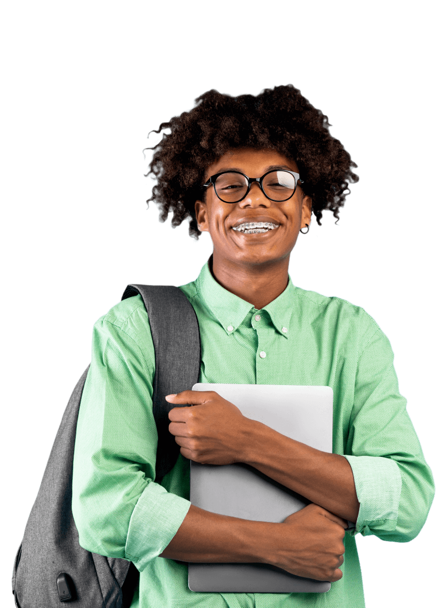 Student holding laptop