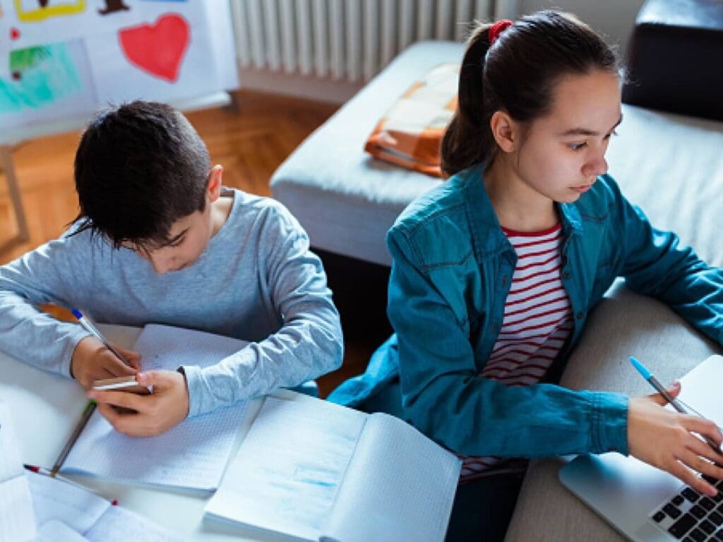 Students learning at home