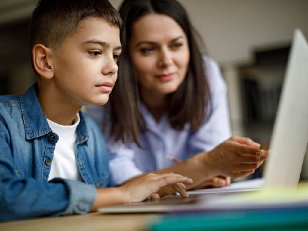 Student and parent working from home