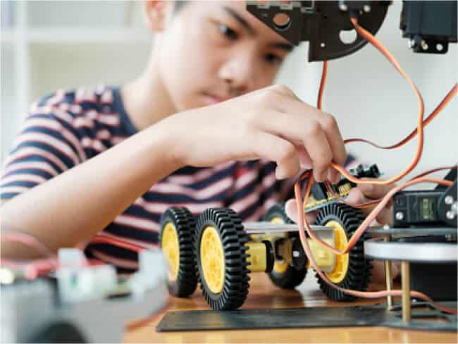 Student working on a robotics project