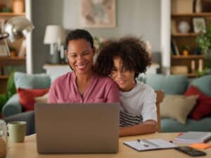 Student and parent working from home