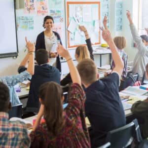 Students and teacher in a classroom