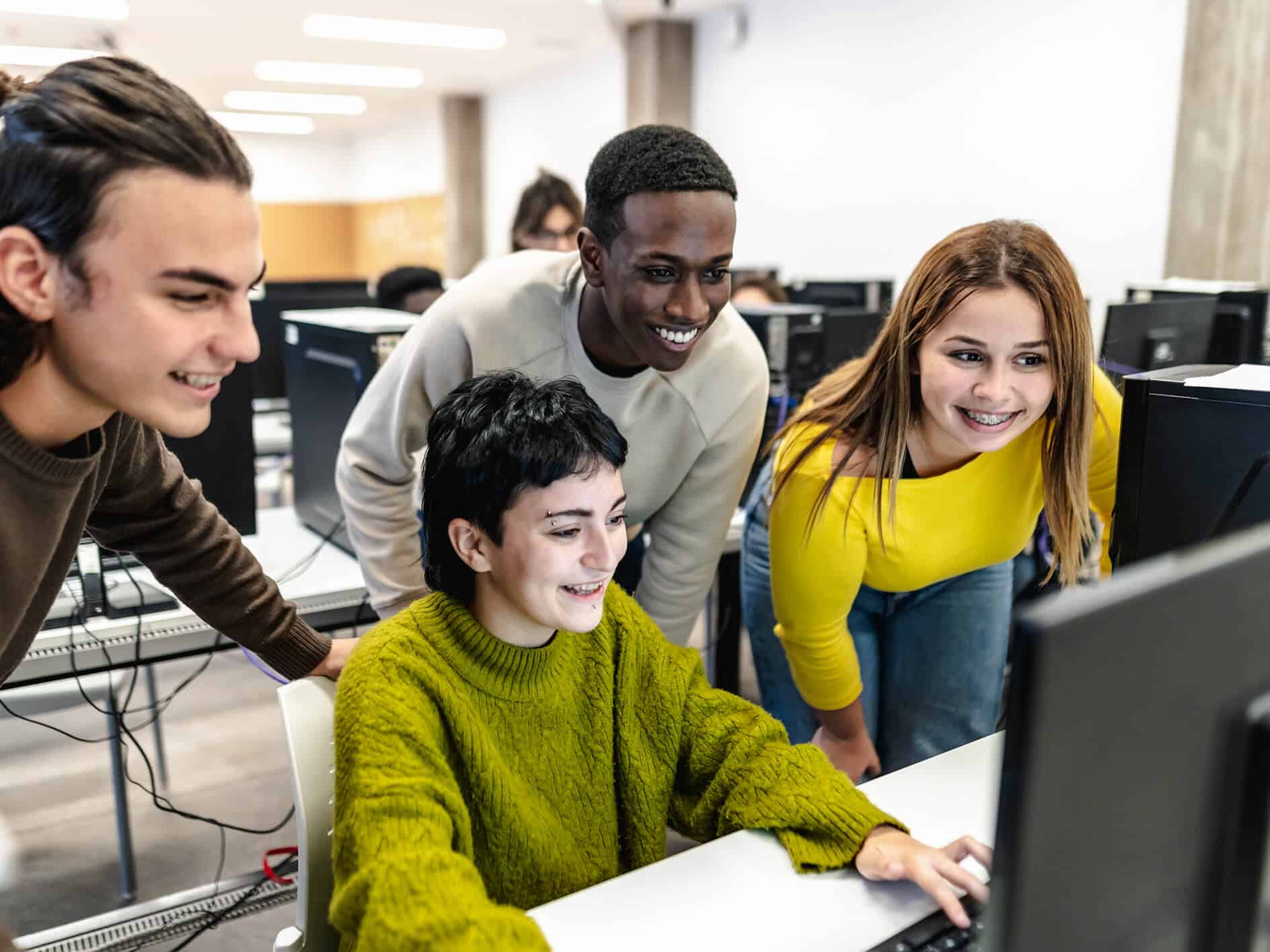 Students learning on a desktop