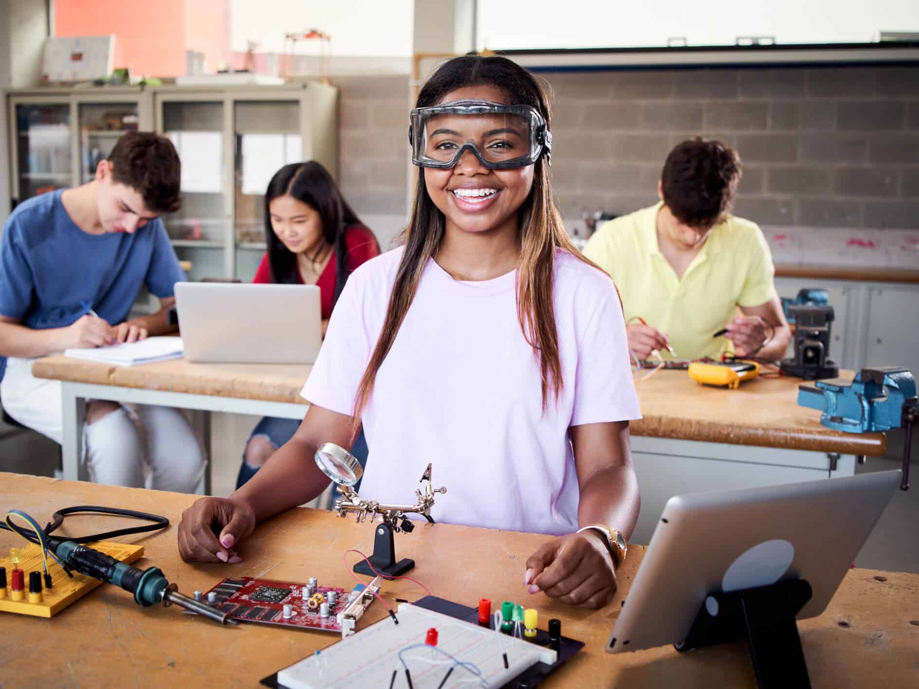 Students learning robotics