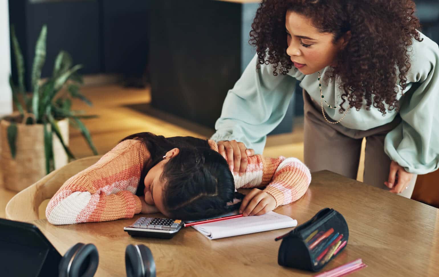 Parent helping student with stress