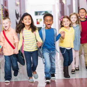 Preschoolers in a hallway